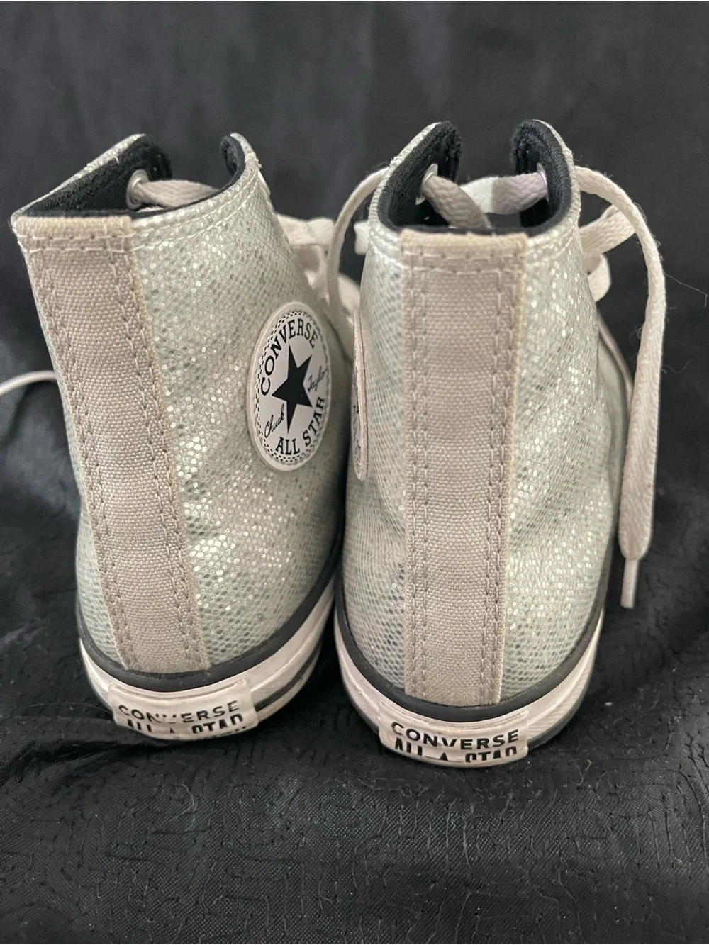 Converse Girl’s High Top Sneakers in Silver Glitter